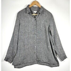 J Jill Love Linen Essential Shirt‎ Womens Medium Gray Long Sleeve Button Down